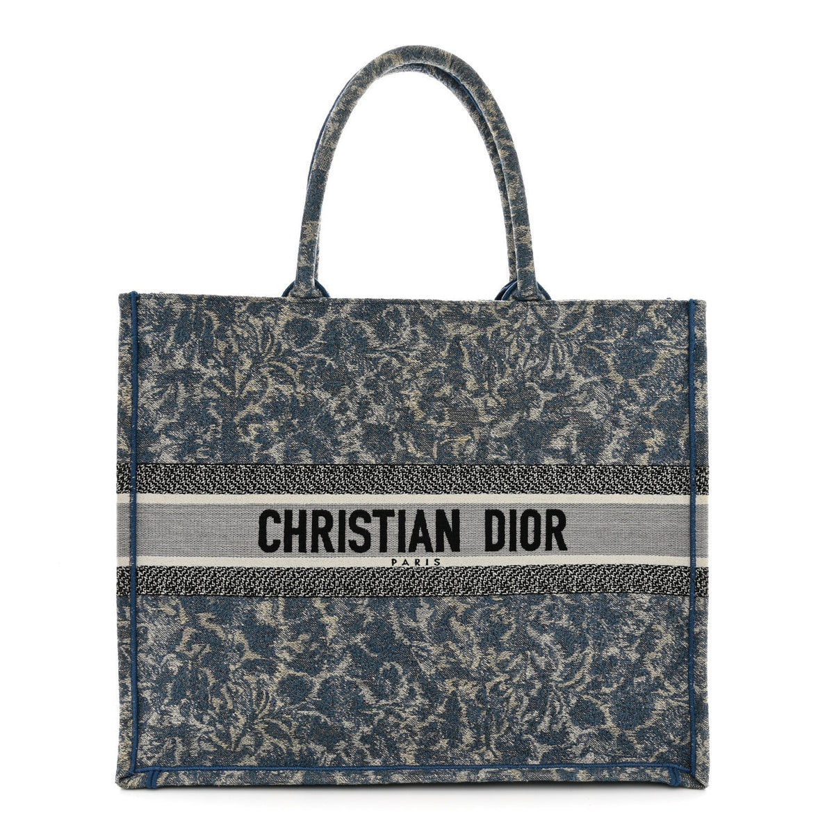 Christian Dior Canvas Embroidered Large Brocart Book Tote Blue 1983375