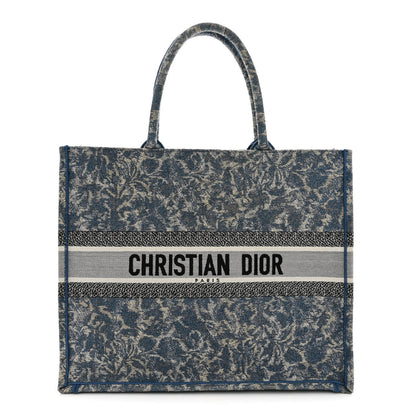 Christian Dior Canvas Embroidered Large Brocart Book Tote Blue 1983375