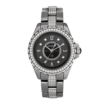Chanel Stainless Steel Ceramic Diamond 33mm J12 Watch Grey