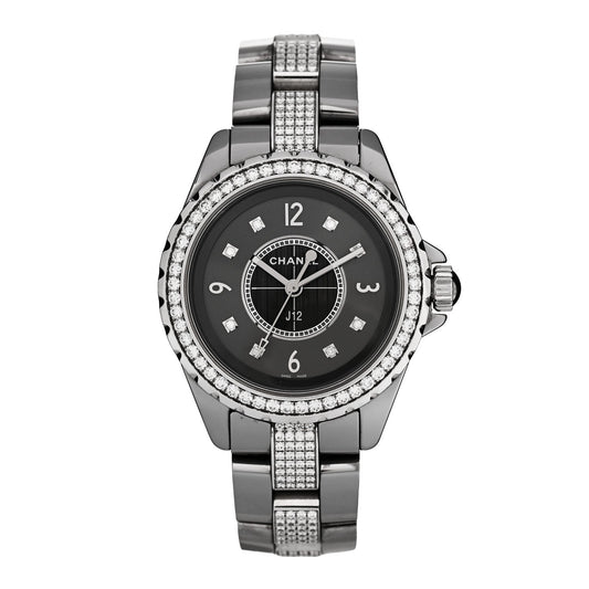 Chanel Stainless Steel Ceramic Diamond 33mm J12 Watch Grey