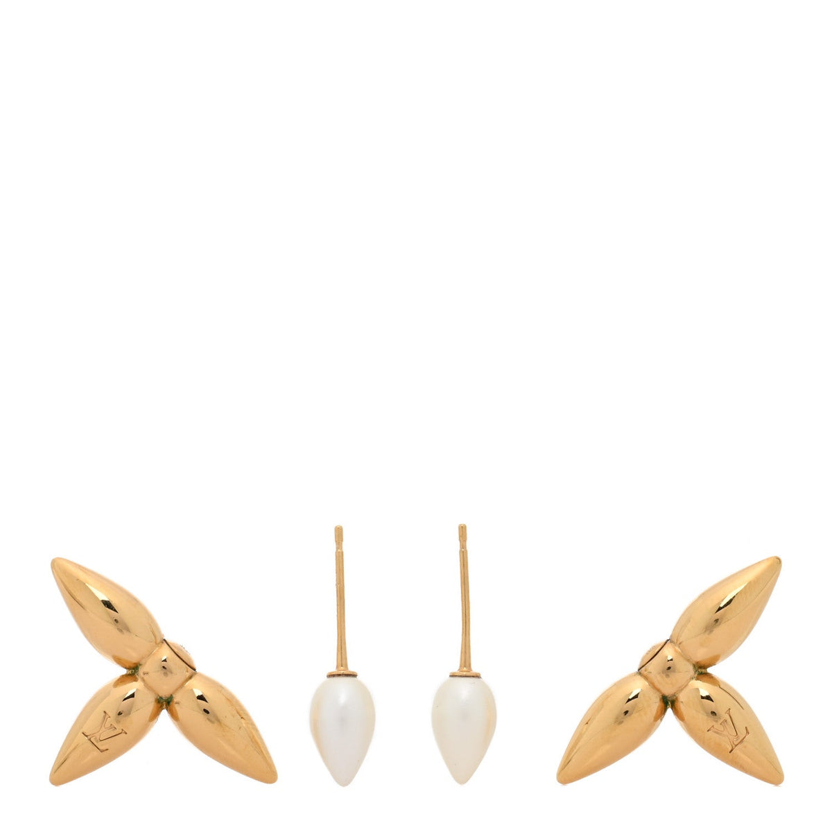 Louis Vuitton Pearl Louisette By Night Earrings Gold