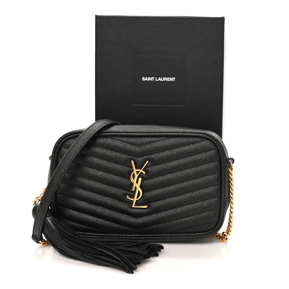 Saint Laurent Grain De Poudre Matelasse Monogram Mini Lou Camera Bag Black