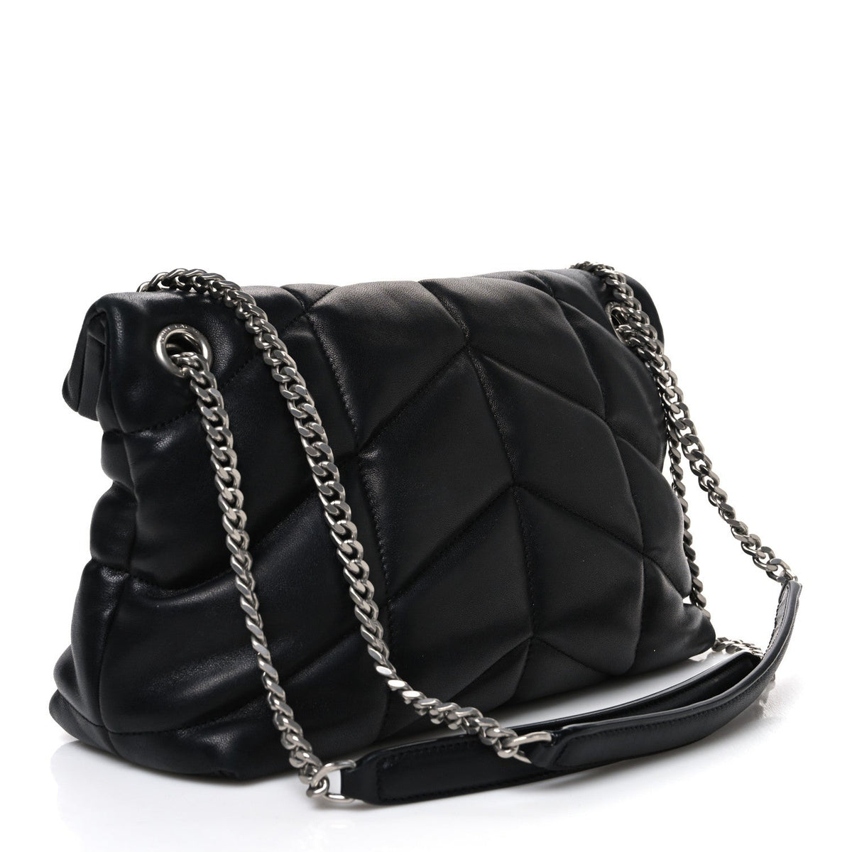 Saint Laurent Lambskin Quilted Small Loulou Puffer Satchel Black