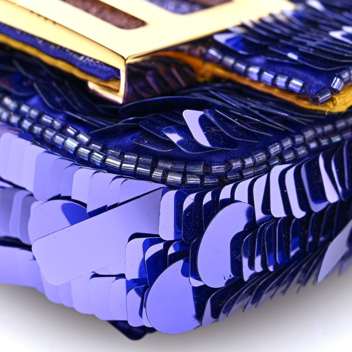Fendi Sequin Paillettes Shiny Nappa Sex and the City Nano Maxi Buckle Baguette Charm Viola Purple