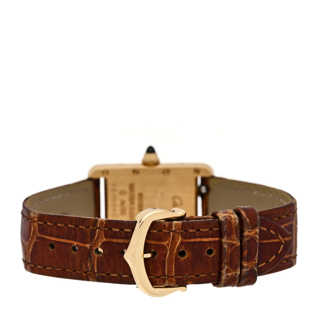 Cartier 18K Yellow Gold Alligator 22mm Tank Louis Quartz Watch Brown