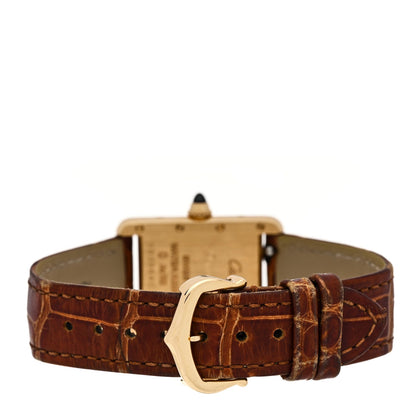 Cartier 18K Yellow Gold Alligator 22mm Tank Louis Quartz Watch Brown