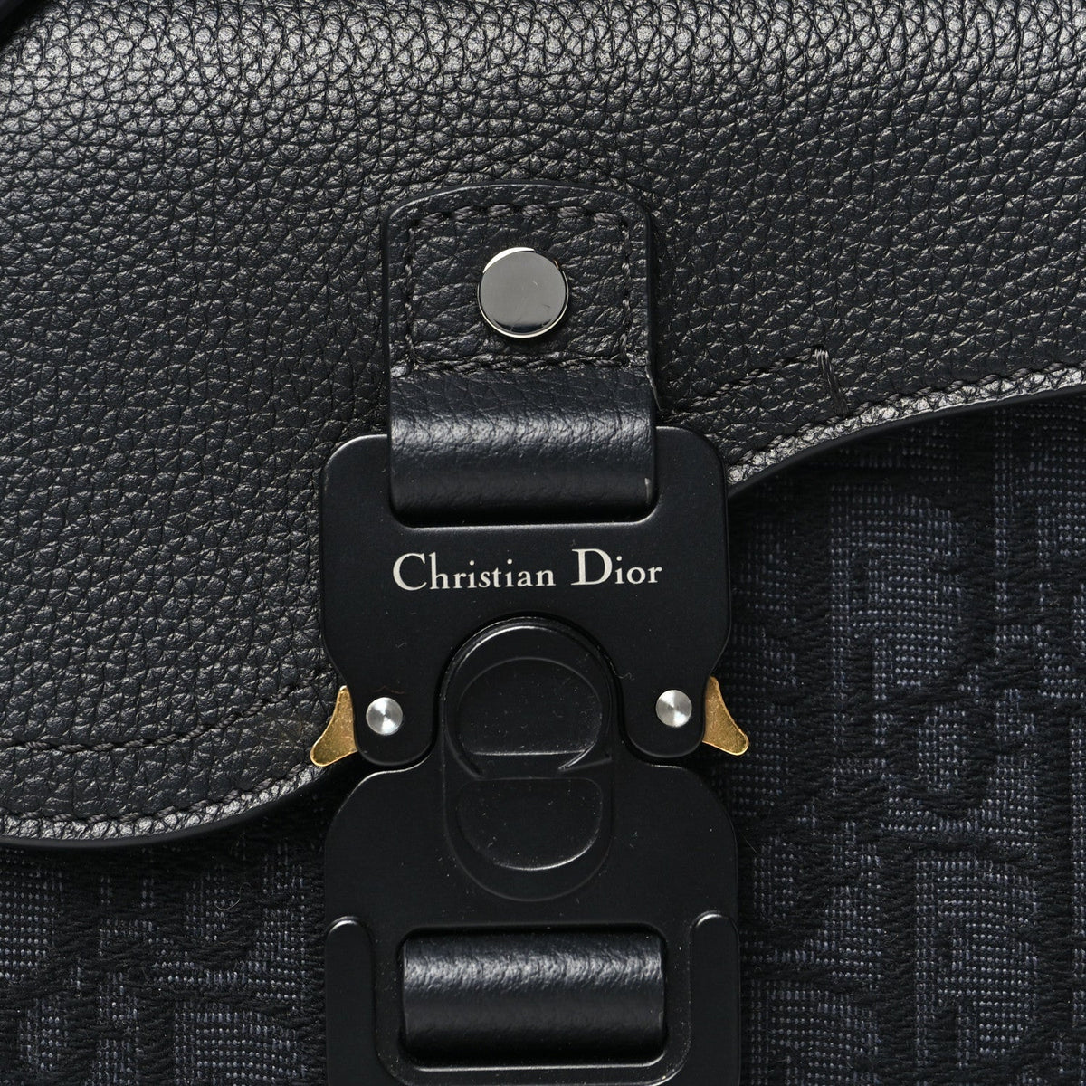 Dior Oblique Jacquard Grained Calfskin Mini Saddle Messenger Bag Black