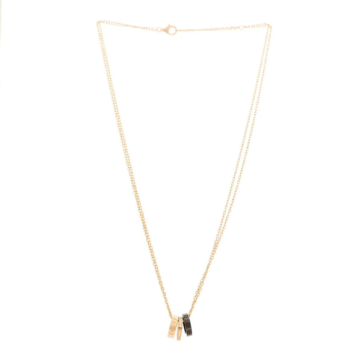 Cartier 18K Pink Gold Ceramic Diamond Three Ring LOVE Pendant Necklace