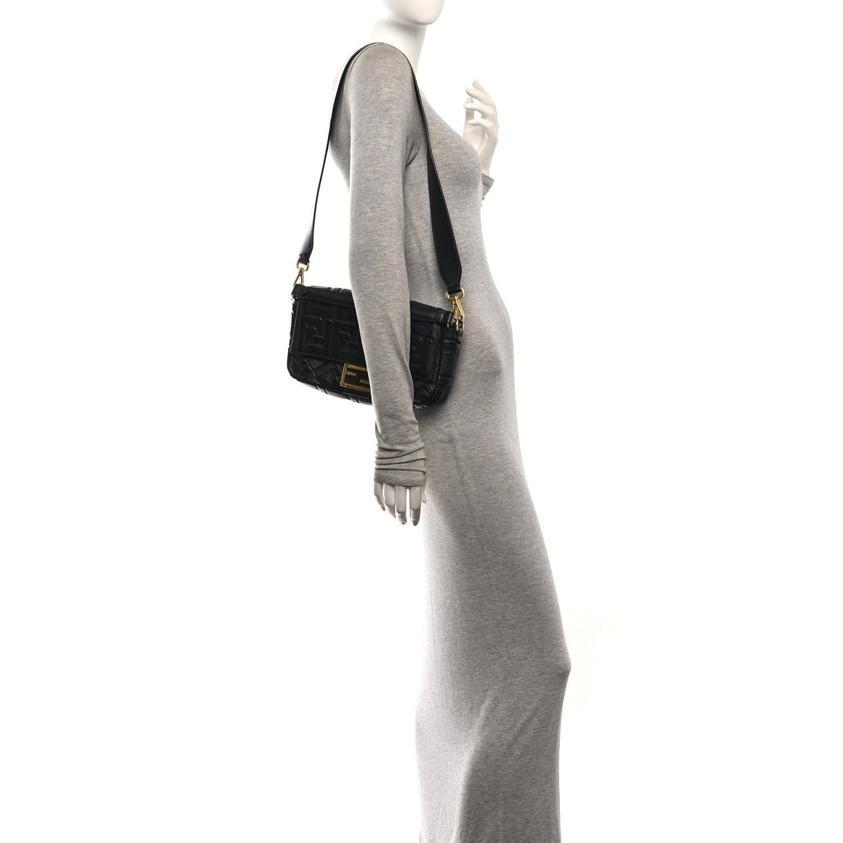 Fendi Nappa FF 1974 Embossed Baguette Black