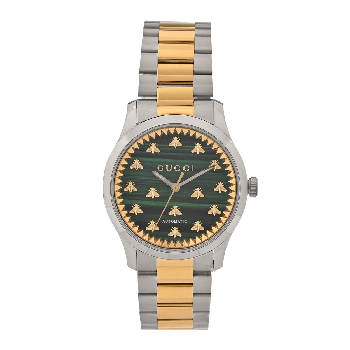 Gucci Stainless Steel Malachite 38mm G-Timeless Two Tone Bee Automatic Watch