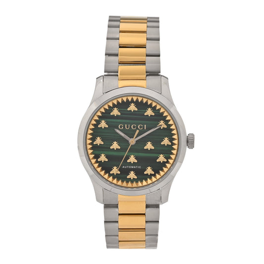 Gucci Stainless Steel Malachite 38mm G-Timeless Two Tone Bee Automatic Watch