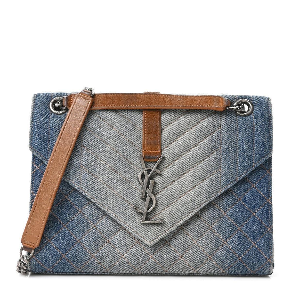 Saint Laurent Denim Mixed Matelasse Triquilt Medium Envelope Bag Blue 1867980