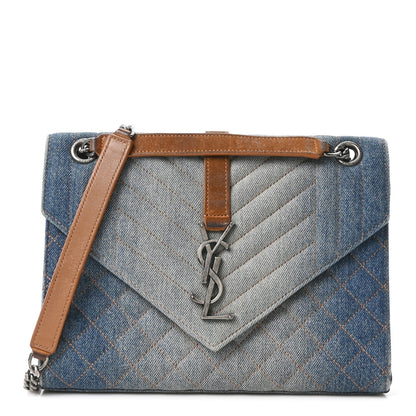 Saint Laurent Denim Mixed Matelasse Triquilt Medium Envelope Bag Blue 1867980