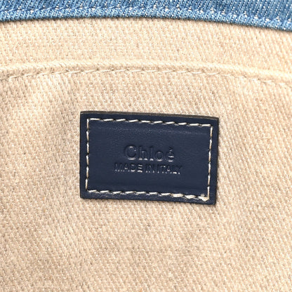 Chloe Denim Shiny Calfskin Medium Woody Ribbon Tote Navy