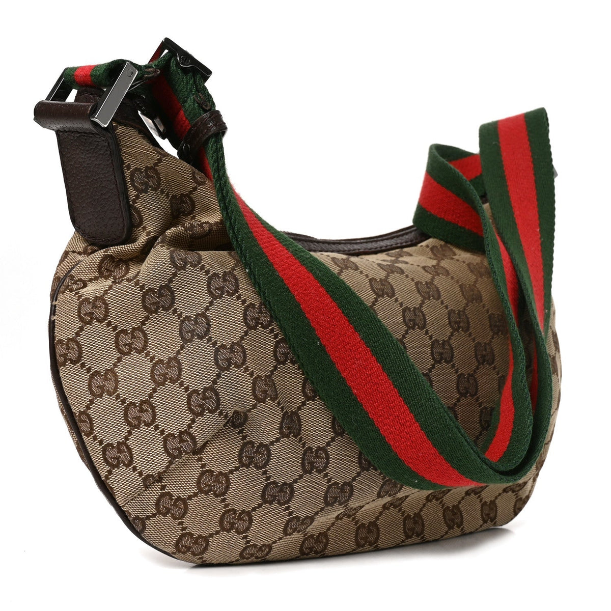 Gucci GG Monogram Web Medium Half Moon Hobo Dark Brown