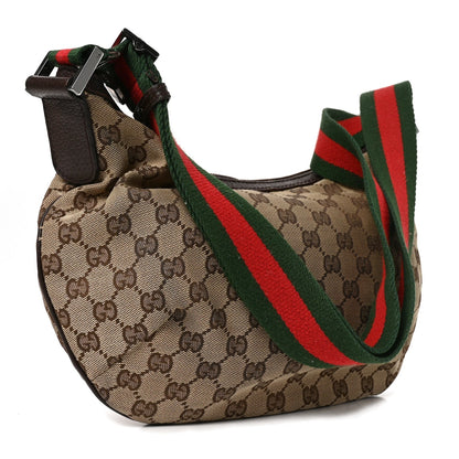 Gucci GG Monogram Web Medium Half Moon Hobo Dark Brown