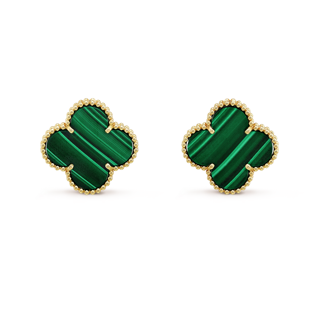 18K Yellow Gold Malachite VCA Magic Alhambra Earrings