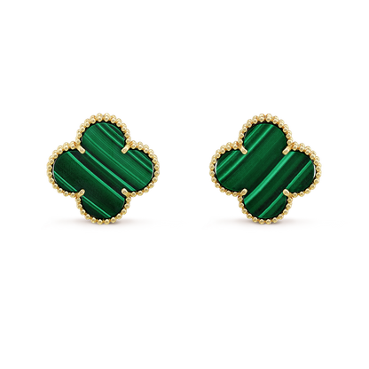 18K Yellow Gold Malachite VCA Magic Alhambra Earrings