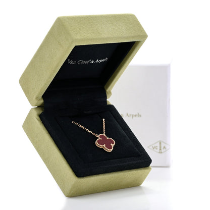 Van Cleef & Arpels 18K Yellow Gold Carnelian Vintage Alhambra Pendant Necklace