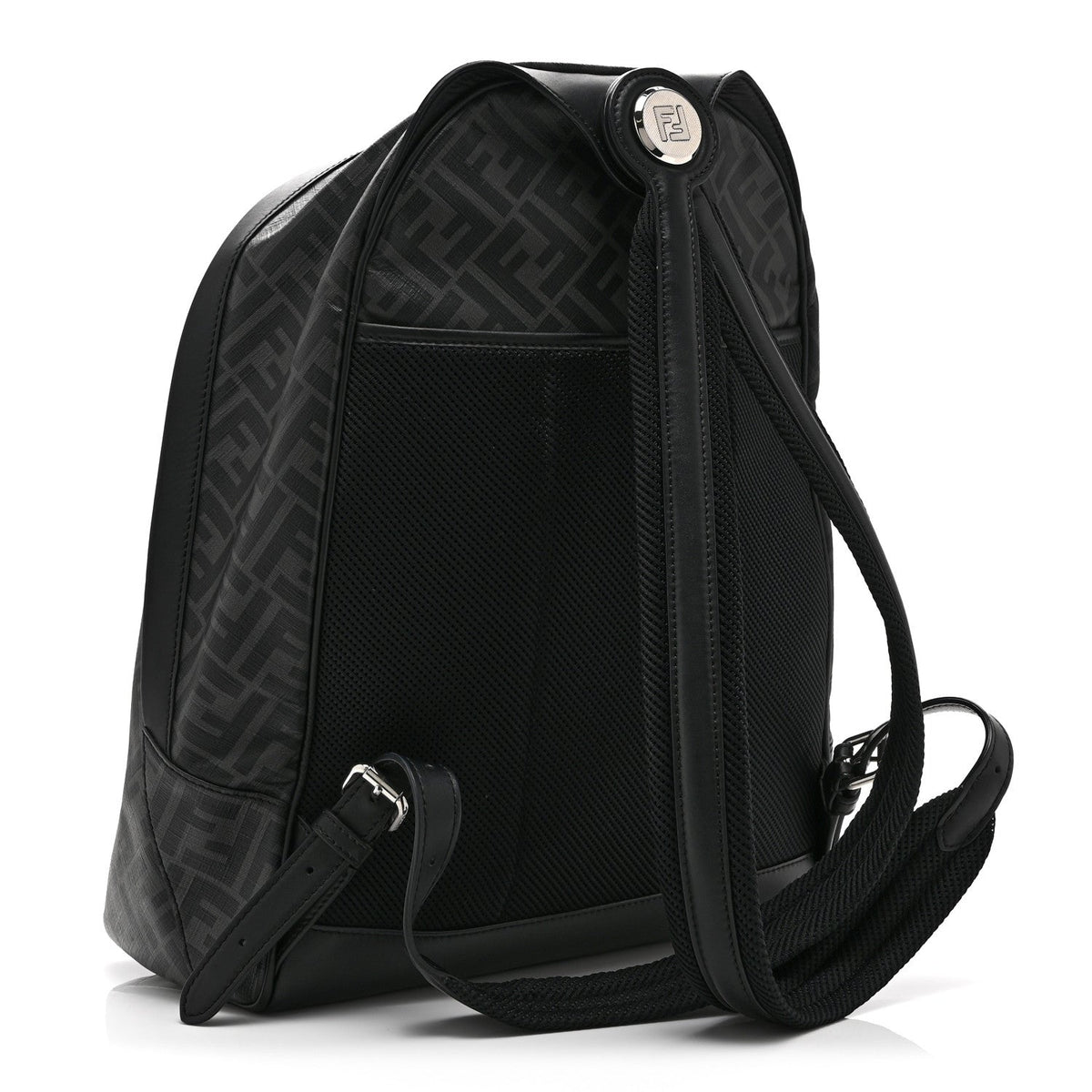Fendi Glazed Fabric Vitello King FF 1974 Medium Chiodo Backpack Black Sunflower