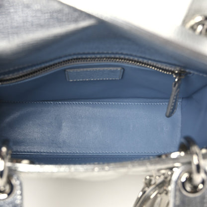 Christian Dior Metallic Calfskin Cannage Small My Lady Dior Bag Silver