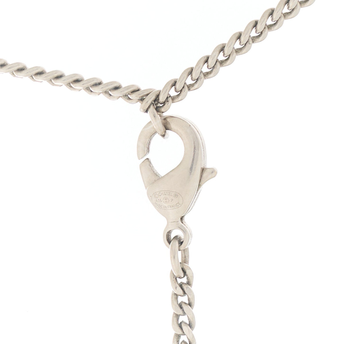 Chanel Crystal Baguette CC Necklace Silver Blue