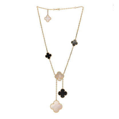 Van Cleef & Arpels 18K Yellow Gold Mother of Pearl Onyx 6 Motifs Magic Alhambra Necklace