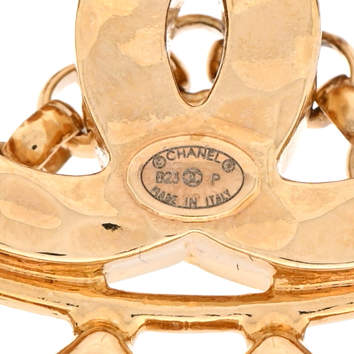 Chanel Metal Crystal CC Drop Heart Link Earrings Gold