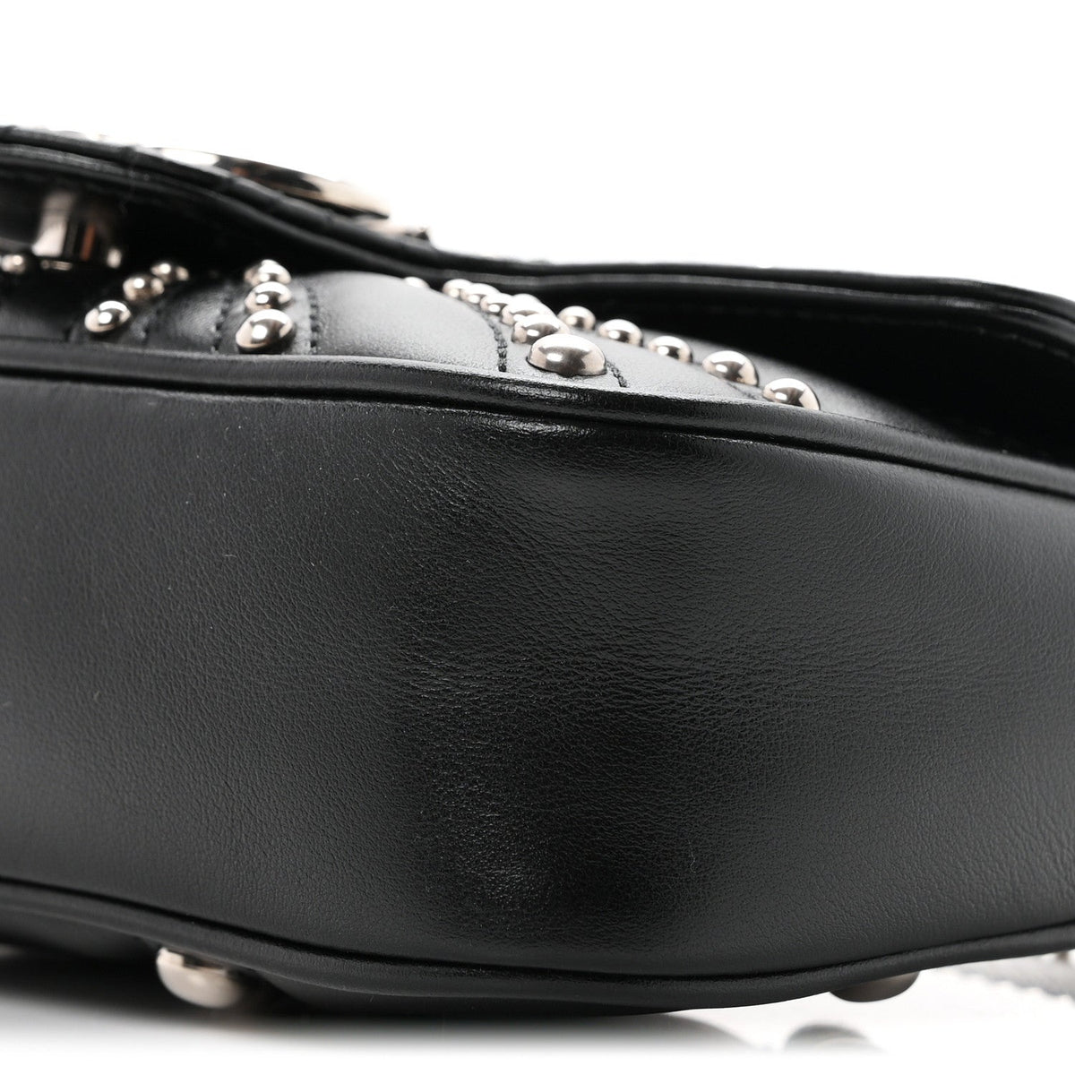Gucci Calfskin Matelasse Studded Super Mini GG Marmont Shoulder Bag Black