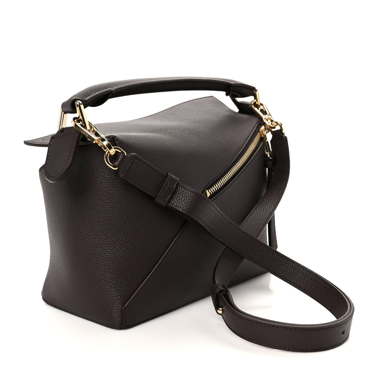 Loewe Soft Grained Calfskin Small Puzzle Edge Bag Dark Chestnut