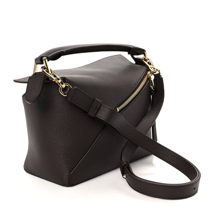 Loewe Soft Grained Calfskin Small Puzzle Edge Bag Dark Chestnut