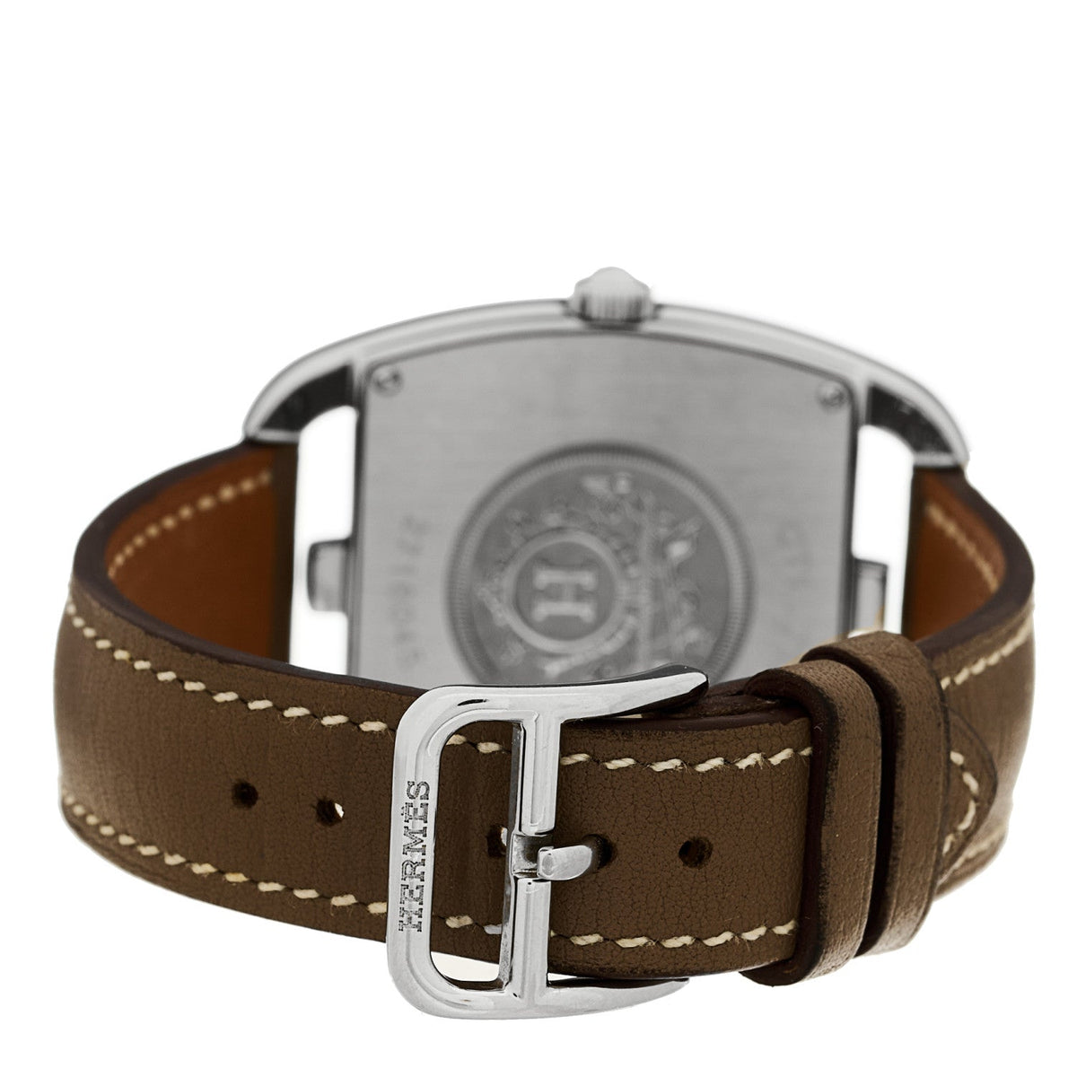 Hermes Stainless Steel Swift 33mm Cape Cod Tonneau Watch Etoupe