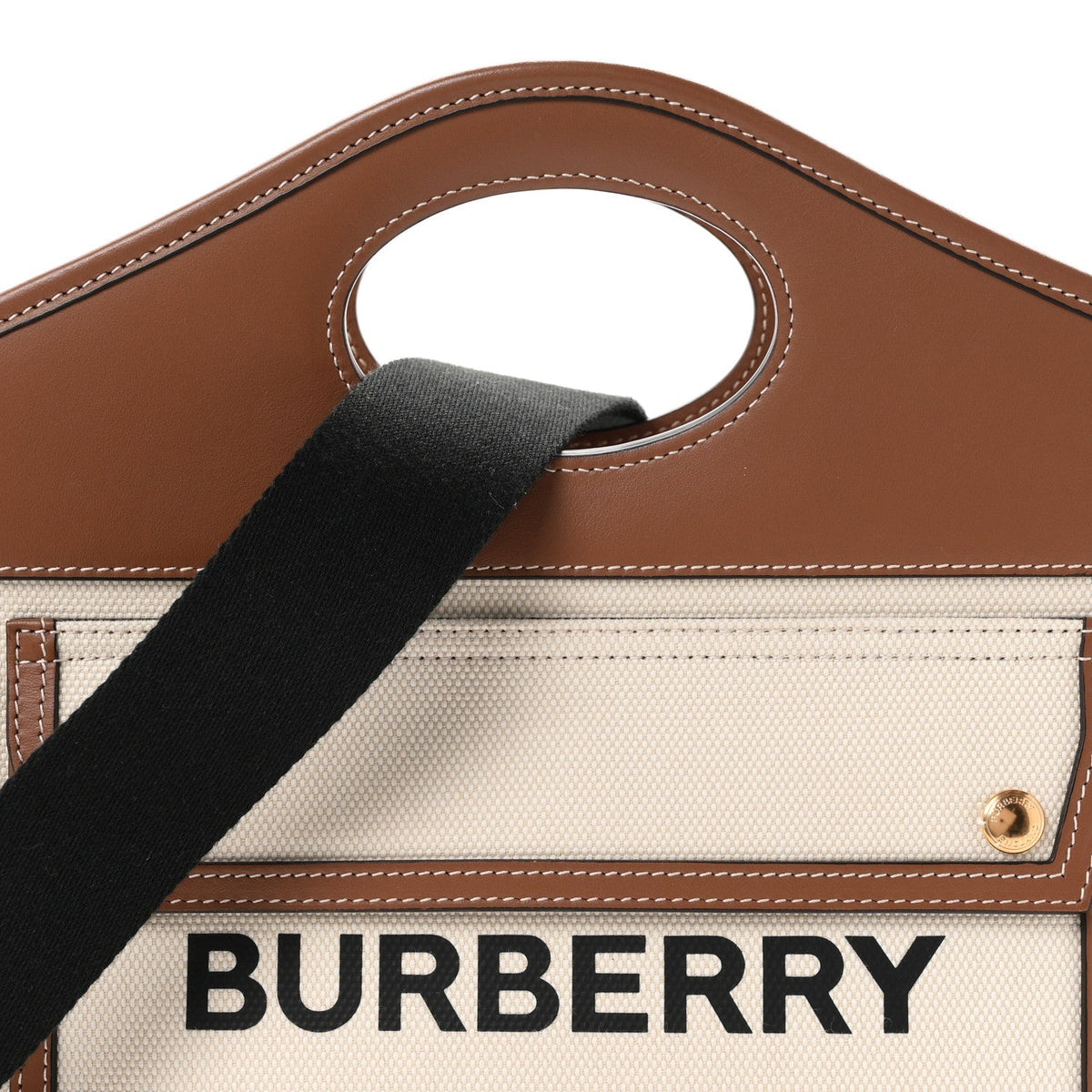 Burberry Canvas Smooth Calfskin Two Tone Small Pocket Bag Natural Malt Brown