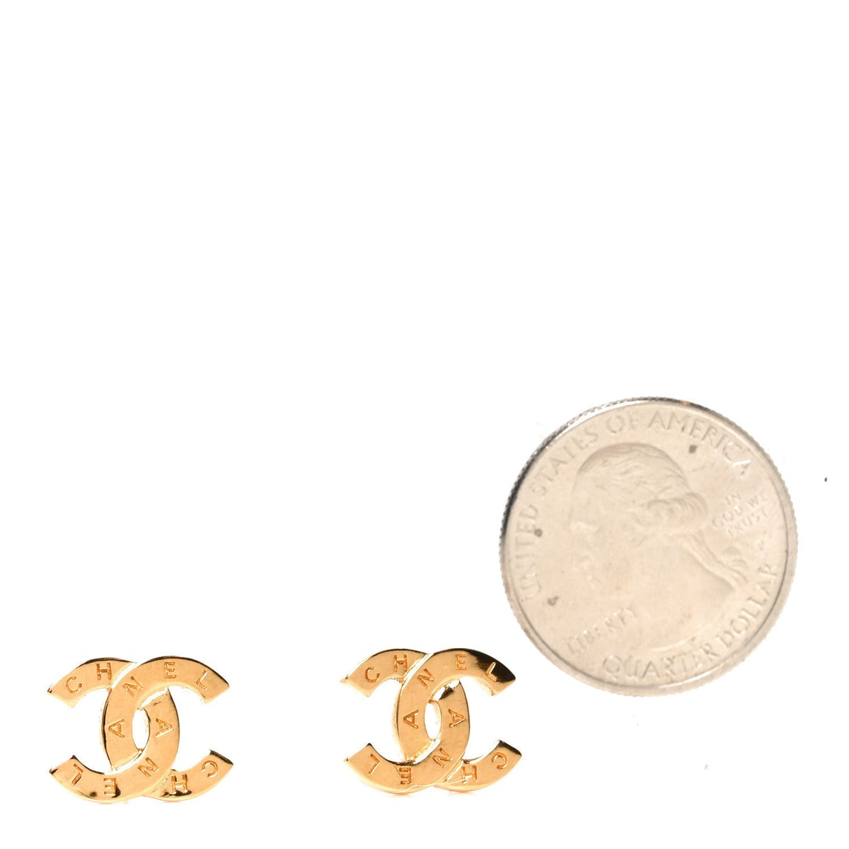 Chanel Metal CC Paris Button Stud Earrings Gold
