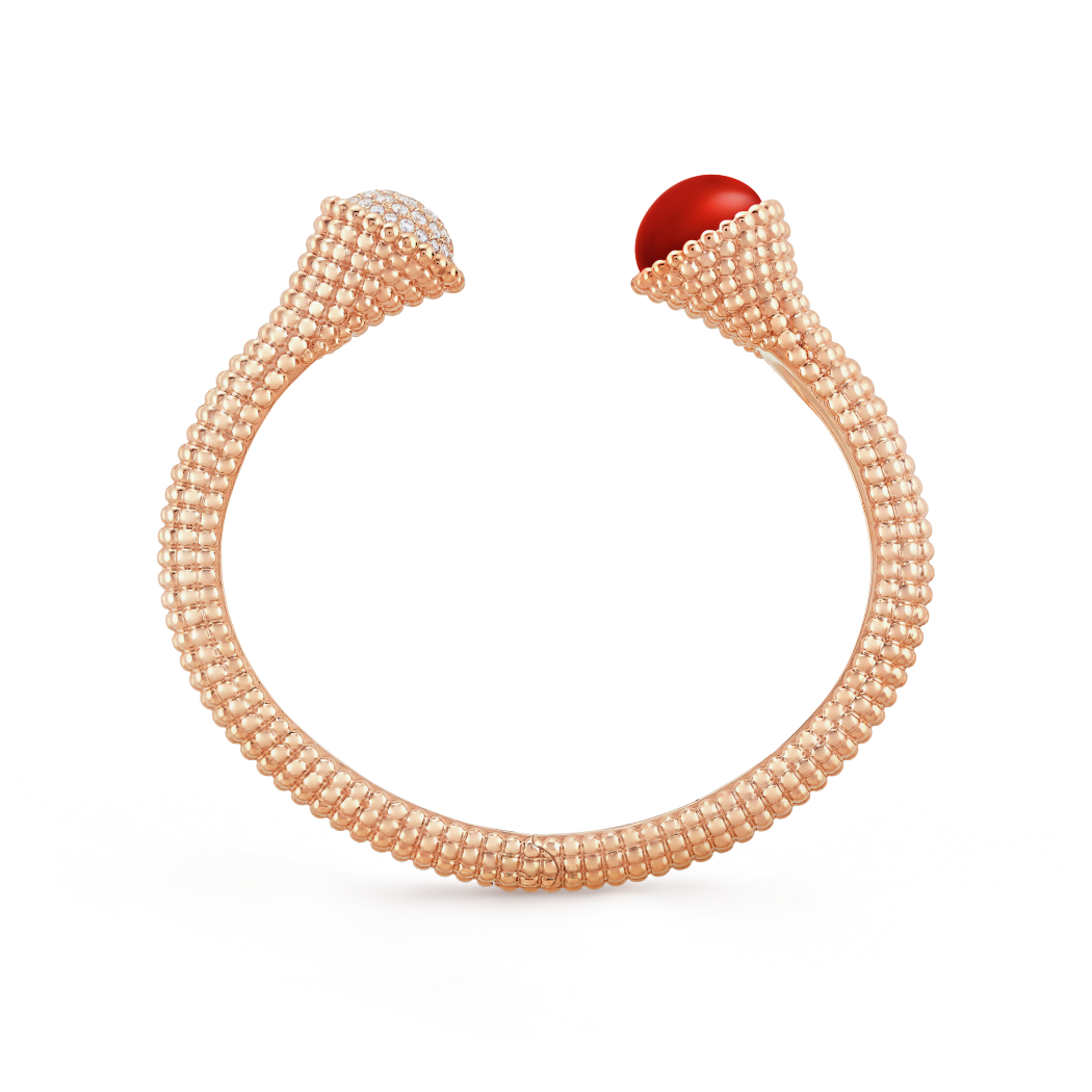 18K Rose Gold Carnelian Diamonds VCA Perlée Couleurs Bracelet