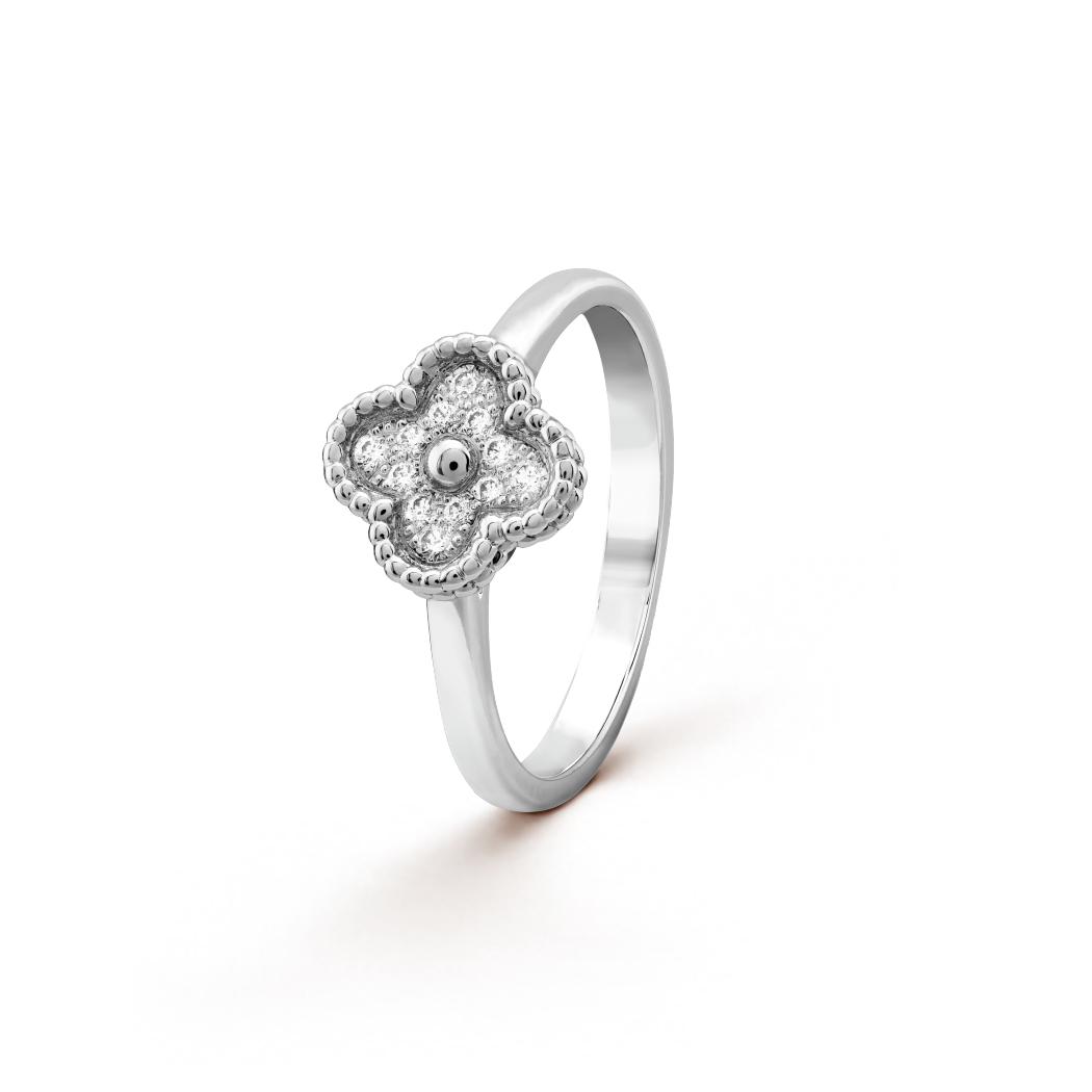 18K White Gold Diamonds VCA Sweet Alhambra Ring