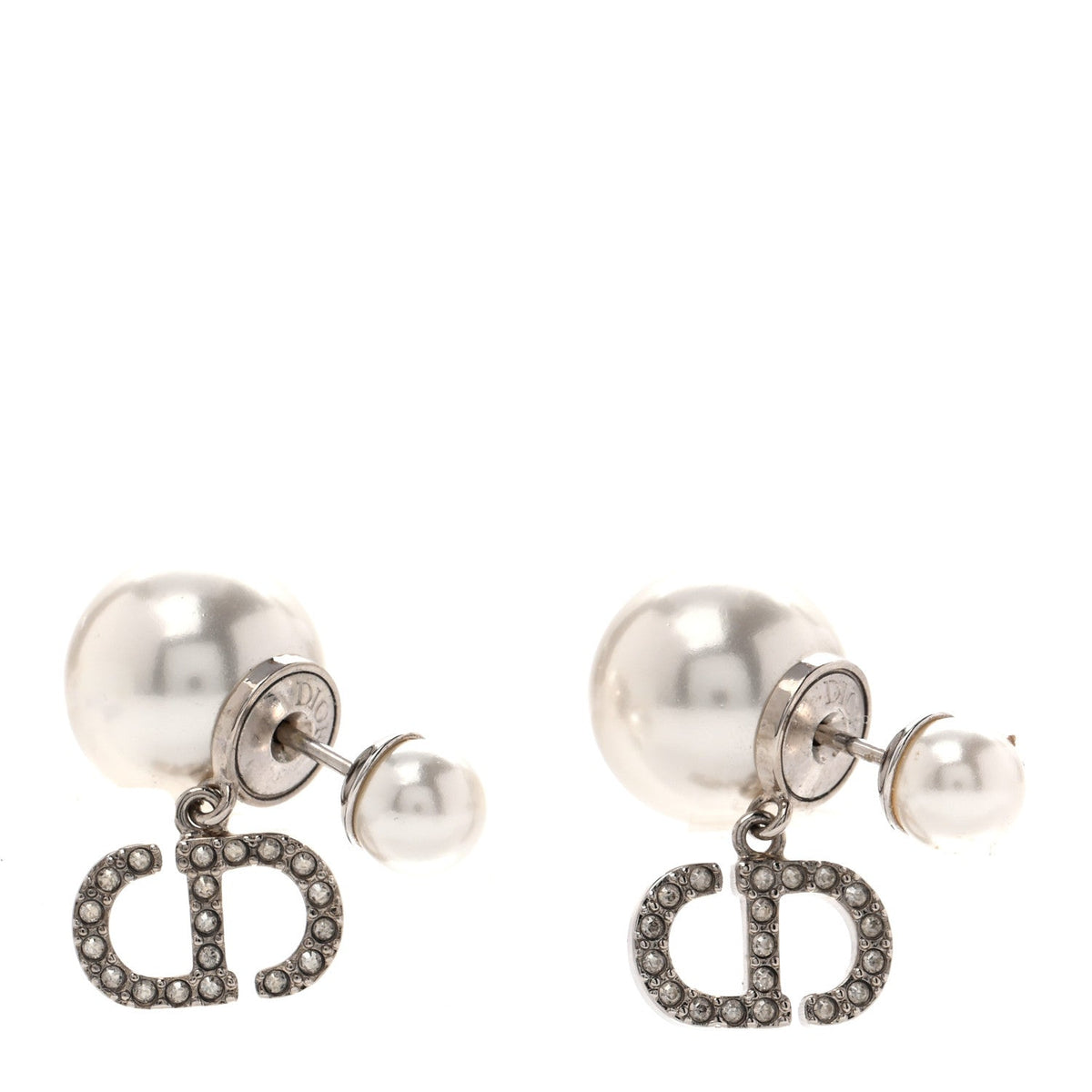 Christian Dior Silver Resin Pearl Crystal Tribal CD Drop Earrings