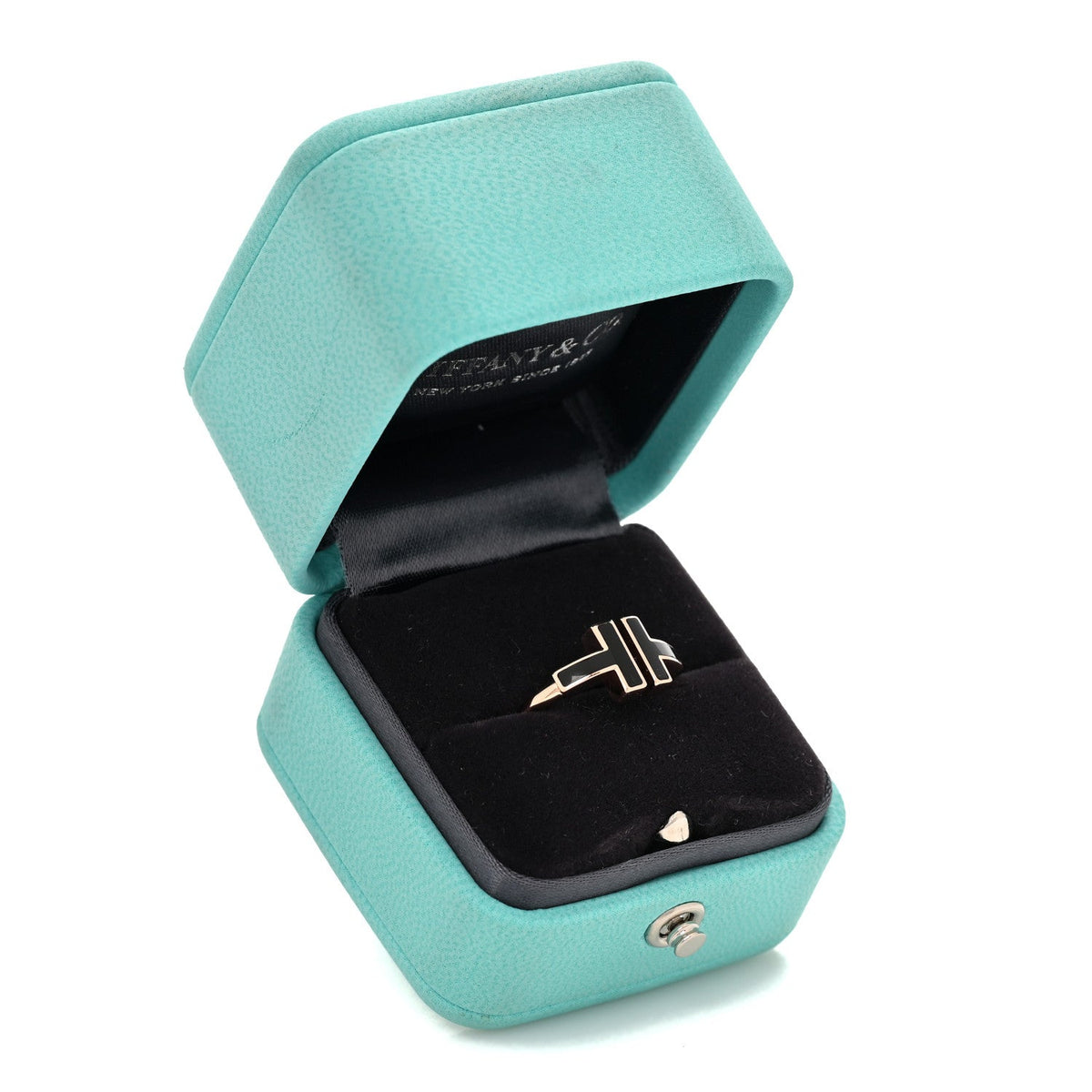Tiffany 18K Rose Gold Black Onyx T Wire Ring 49 5