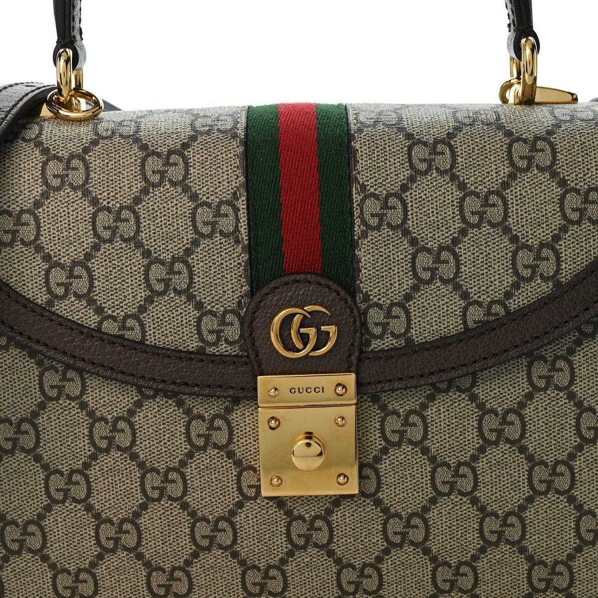 Gucci GG Supreme Calfskin Small Ophidia Padlock Bag Beige Ebony