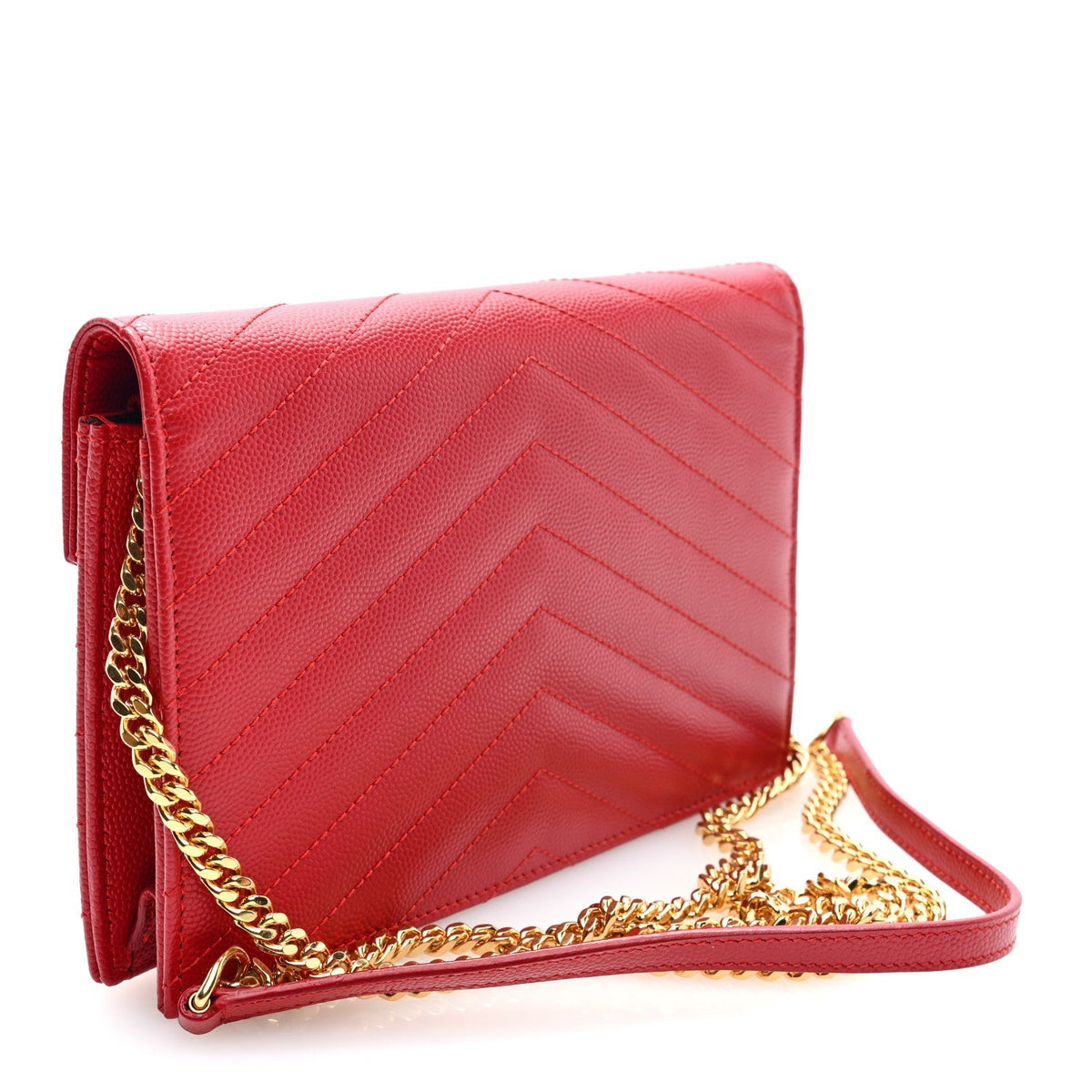 Saint Laurent Matelasse Chevron Monogram Envelope Chain Wallet New Red 1987513