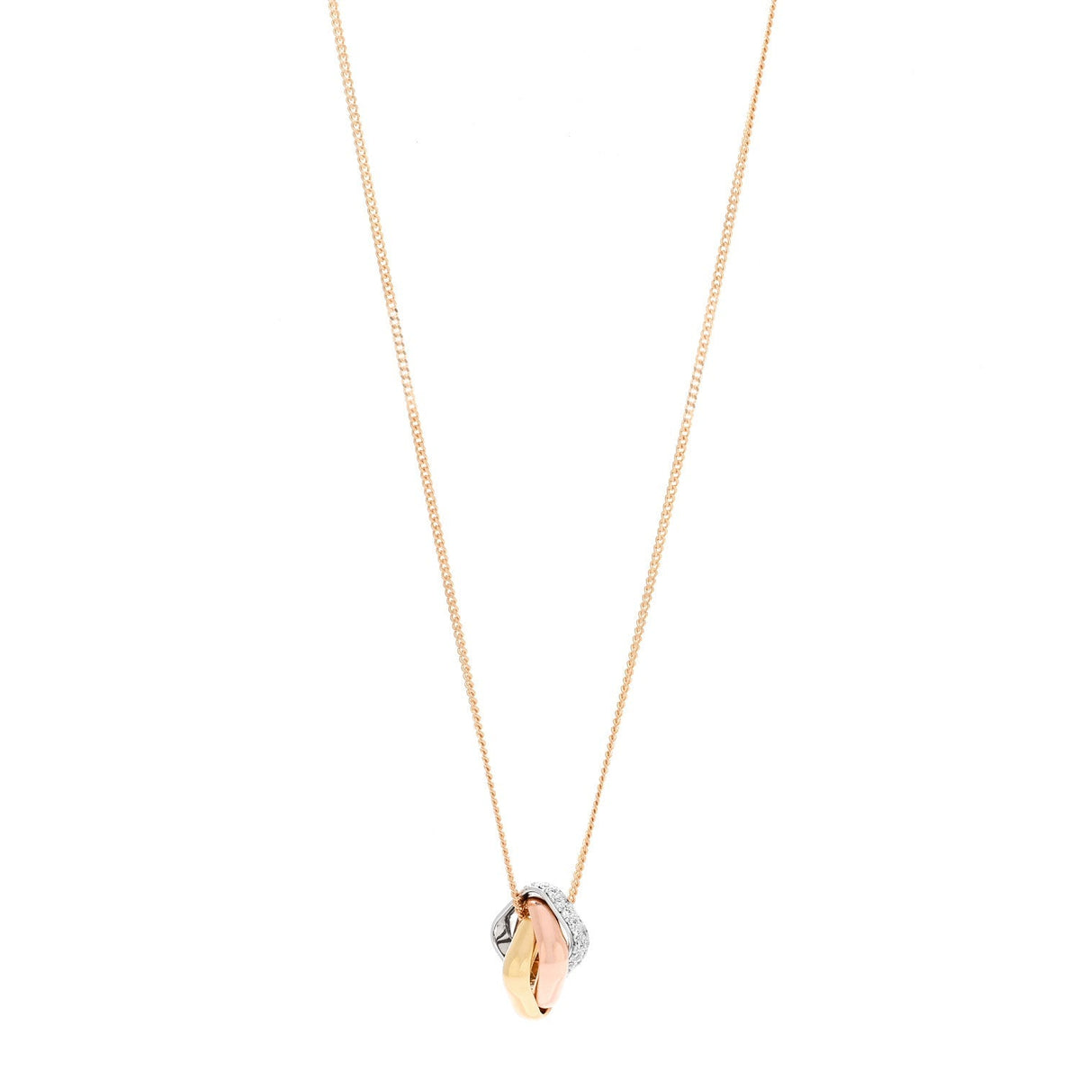 Cartier 18K Tricolor Gold Diamond Trinity Cushion Pendant Necklace
