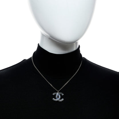 Chanel Crystal Baguette CC Necklace Silver Blue