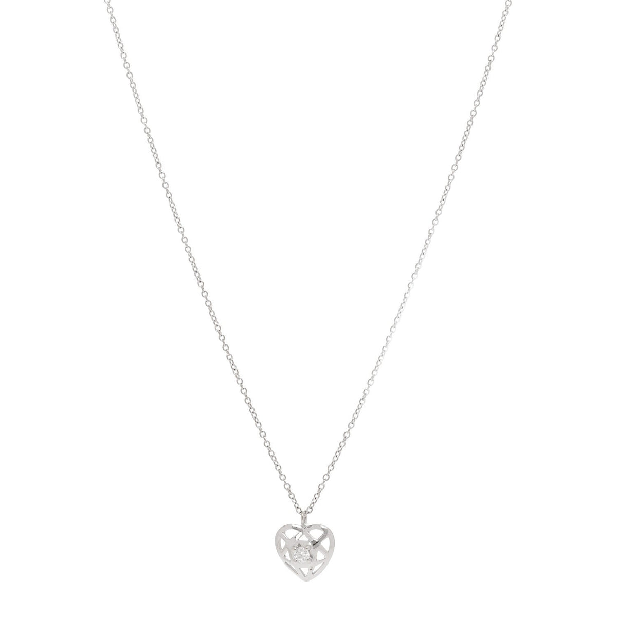 Tiffany 18K White Gold Diamond Cut Out Heart Pendant Necklace