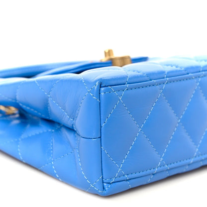 Chanel Shiny Aged Calfskin Quilted Nano Kelly Shopper Blue
