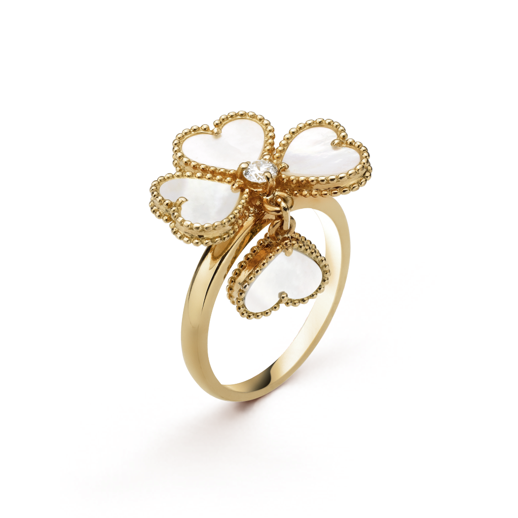 18K Yellow Gold Diamonds VCA Sweet Alhambra Effeuillage Ring