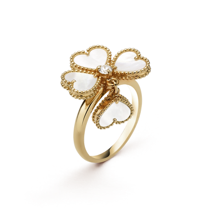 18K Yellow Gold Diamonds VCA Sweet Alhambra Effeuillage Ring