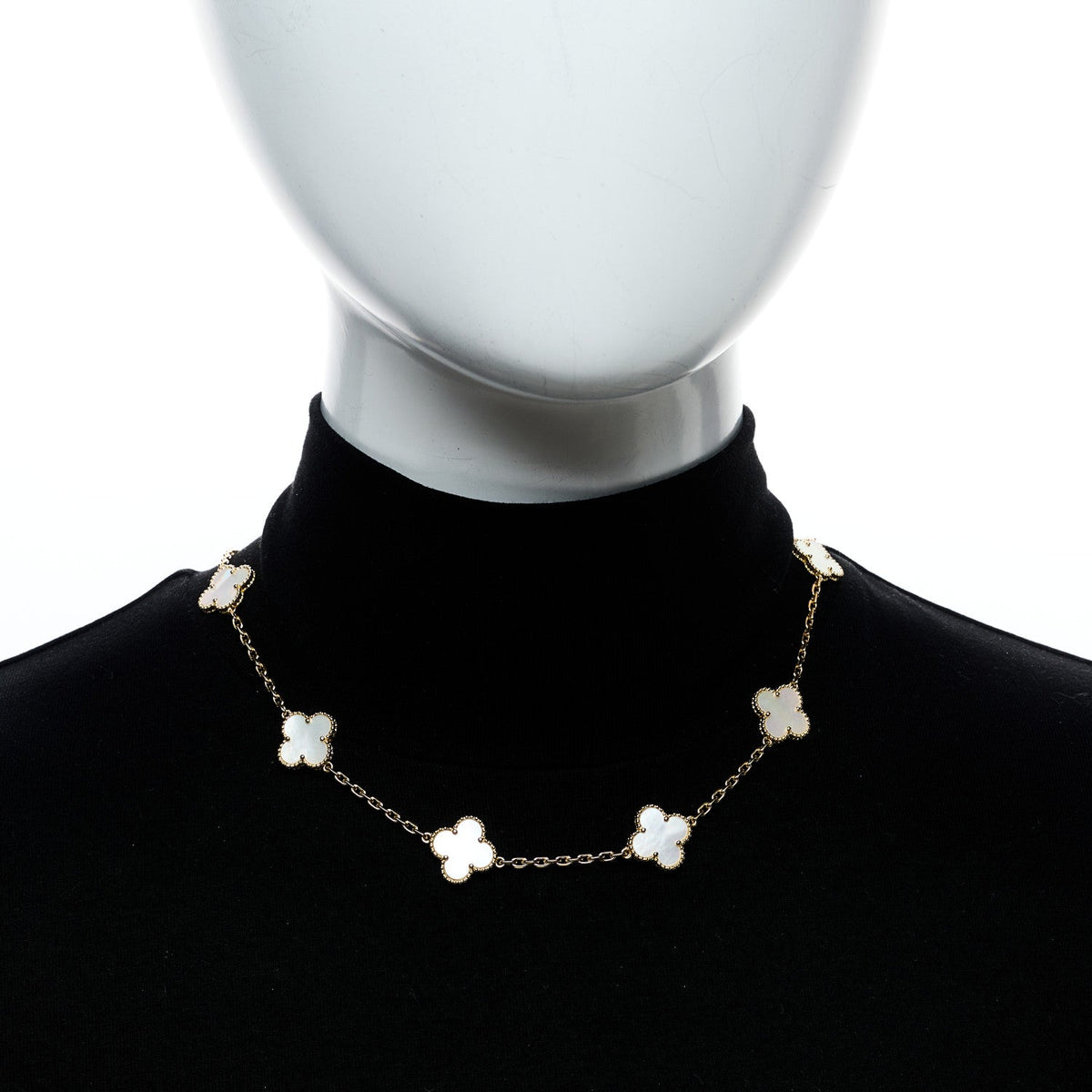 Van Cleef & Arpels 18K Yellow Gold Mother of Pearl 10 Motifs Vintage Alhambra Necklace
