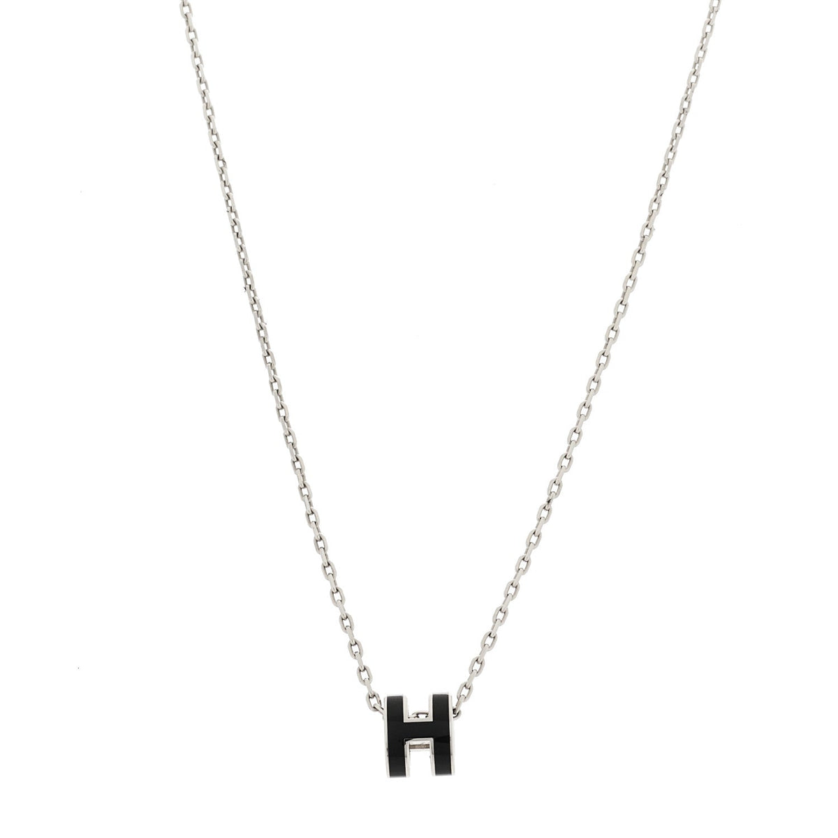 Hermes Lacquered Palladium Mini Pop H Pendant Necklace Black