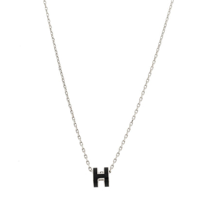 Hermes Lacquered Palladium Mini Pop H Pendant Necklace Black