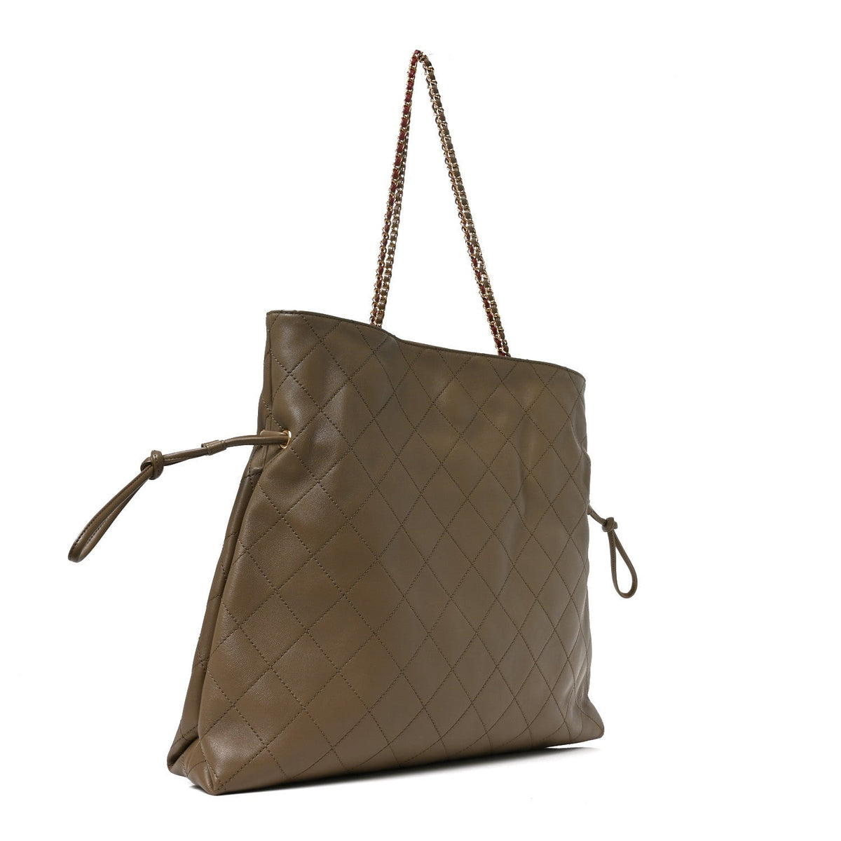 Chanel Lambskin Quilted Drawstring Shopping Bag Dark Khaki
